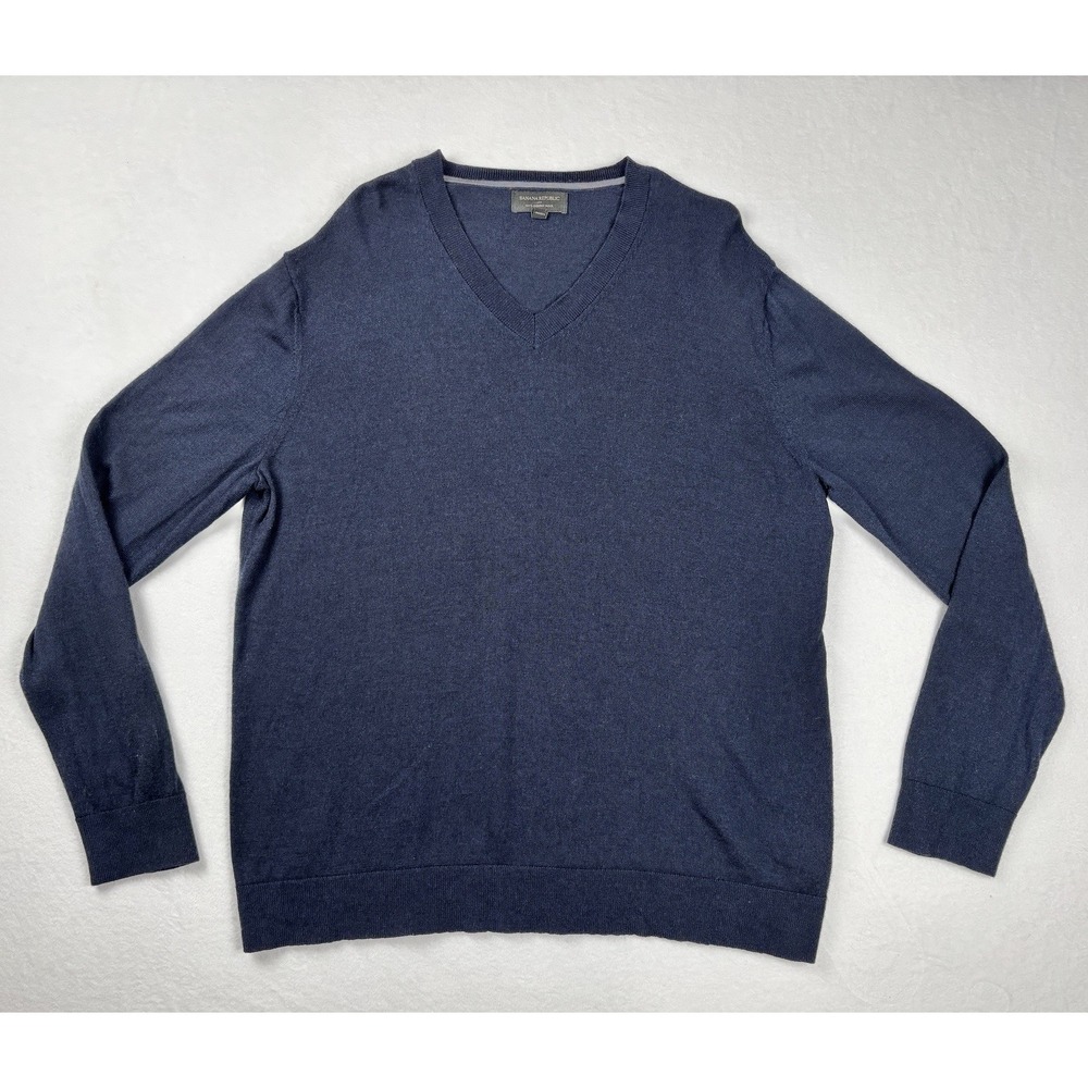 Banana Republic 100% Merino Wool V-Neck Sweater Navy Blue Size L